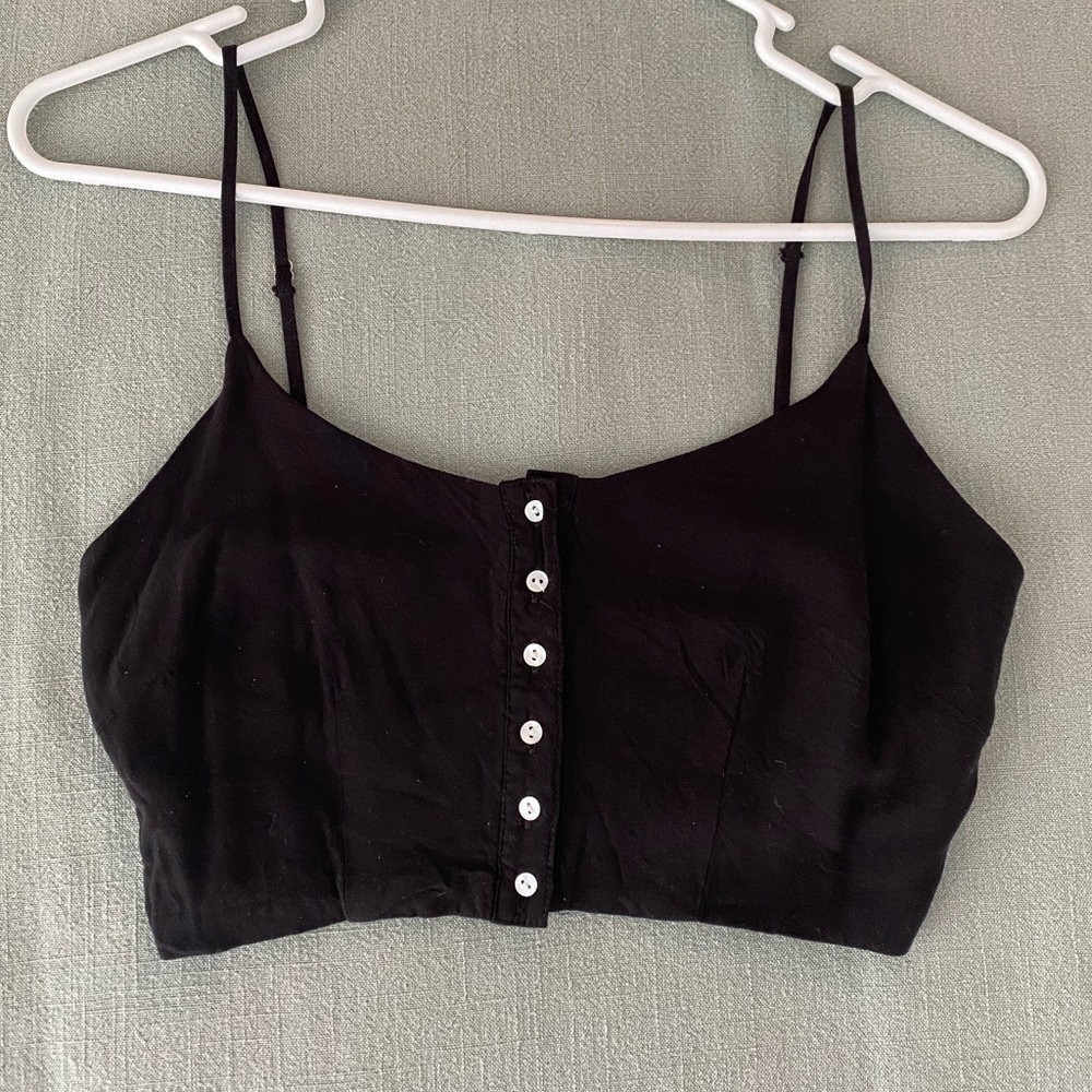 Cropped Black Tank Top with Button Detail in Size Small